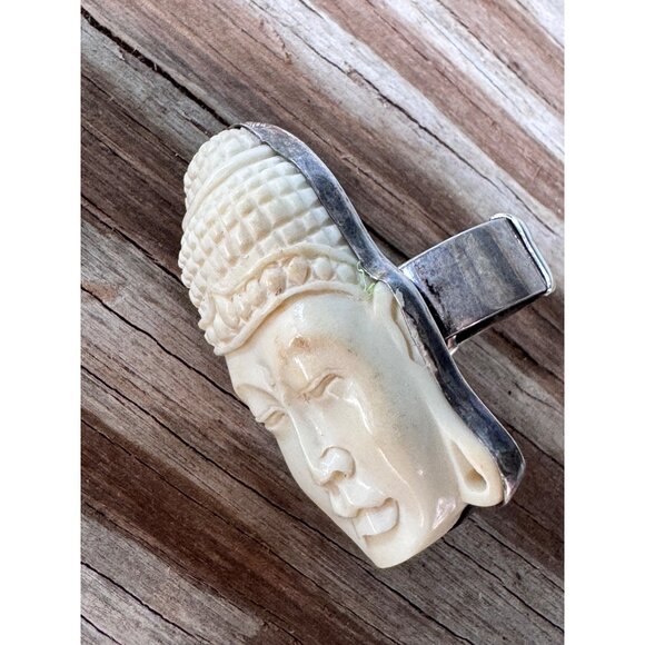 Handcrafted Buddha Head Ring With Sterling Silver Band Size 8 - Picture 7 of 8